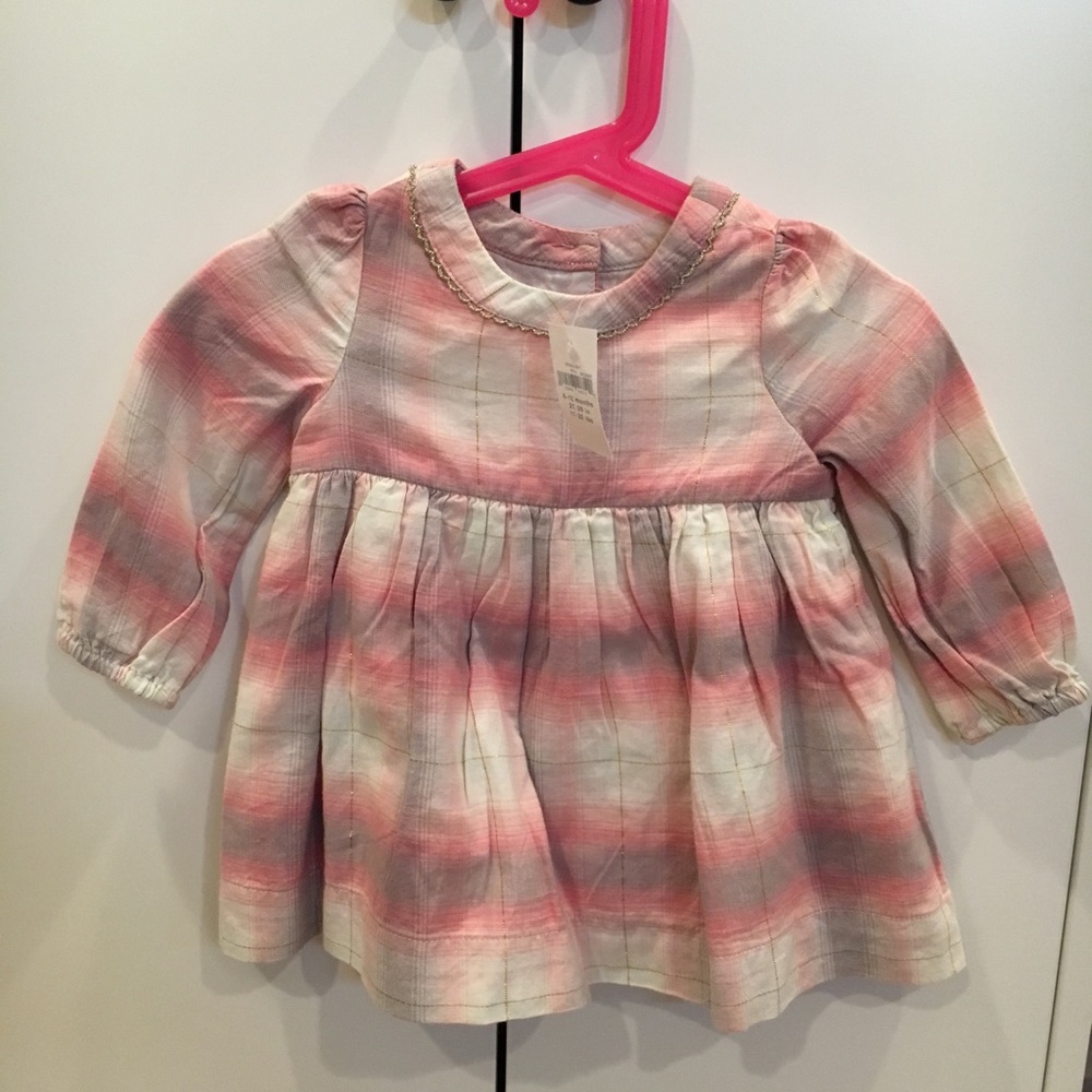 NWT Baby Gap L/S Pink Plaid Dress, 6-12 mos.